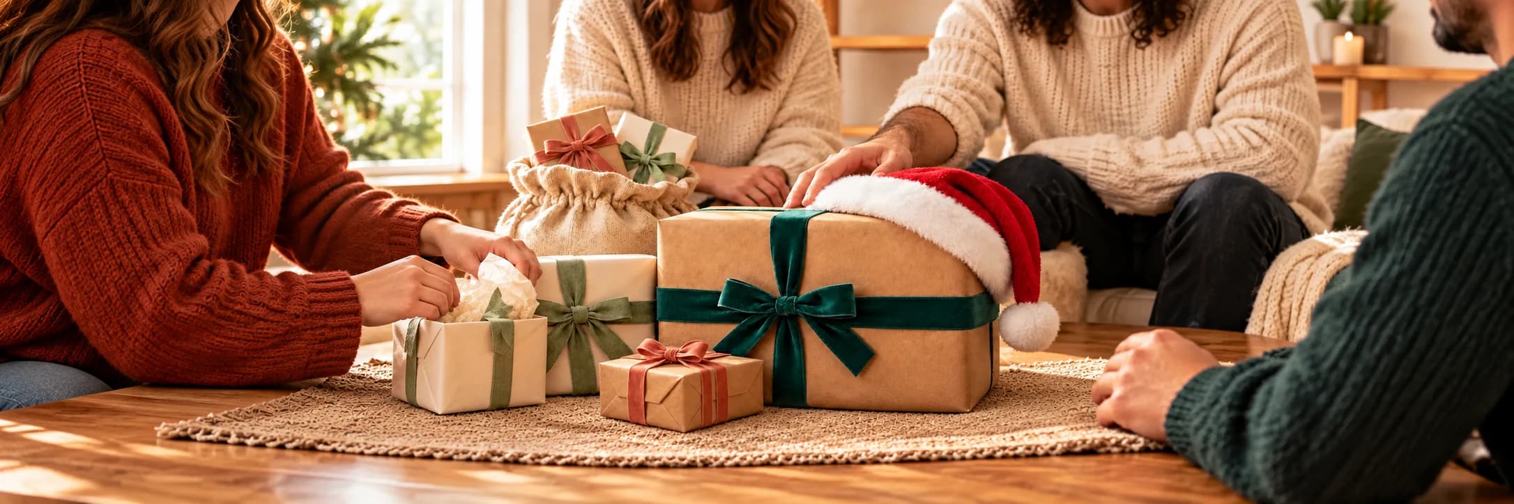 People exchanging gifts at a holiday gathering